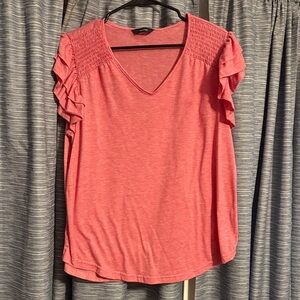 Elegant Coral Ruffle Sleeve Blouse Size XL